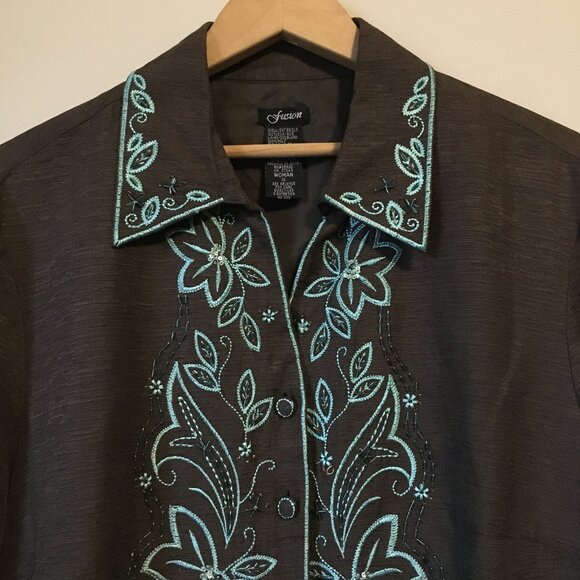 Vintage Fusion 100% Silk Floral Embroidered & Sequined Dress Jacket - Picture 3 of 16